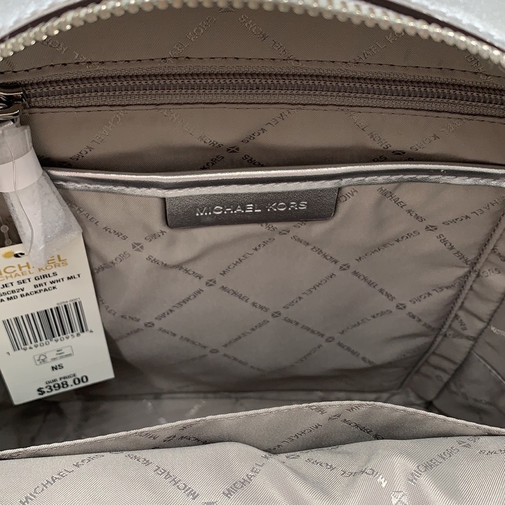 Michael Kors Jet Set Girls Adina Medium Backpack Bright White Silver Multi - Picture 10 of 15